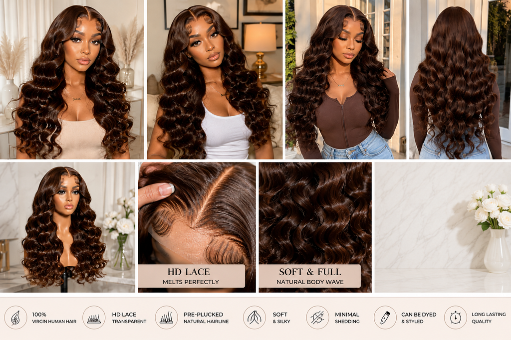 WORARE™ Chocolate Brown 13×4 HD Body Wave Lace Front Wig – Virgin Human Hair