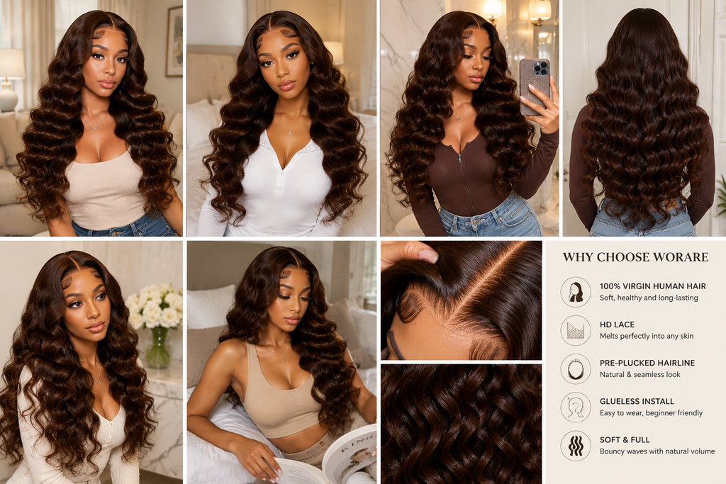 WORARE™ Chocolate Brown 13×4 HD Body Wave Lace Front Wig – Virgin Human Hair